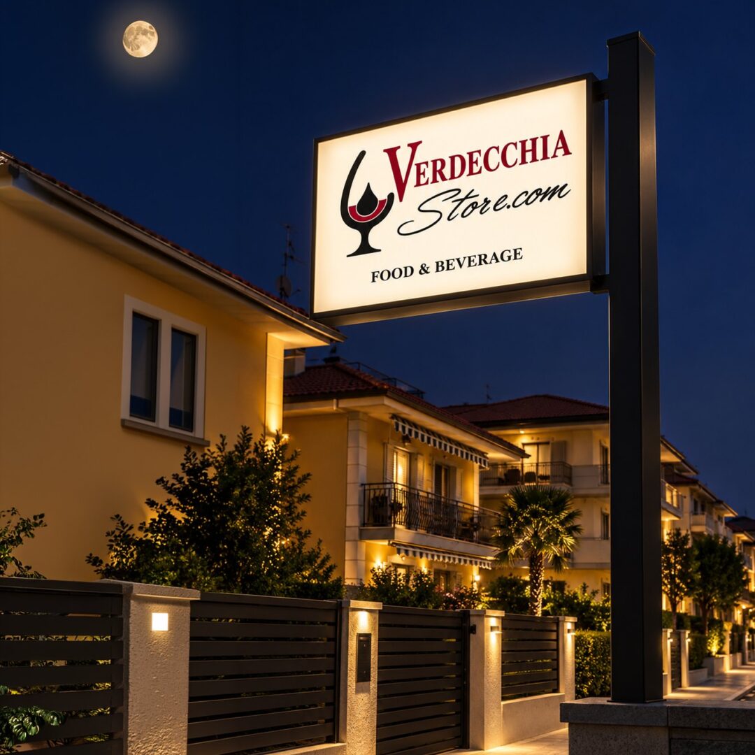 Insegna luminosa su palo per Verdecchia Store, food and beverage, realizzata da Eye One, Alba Adriatica