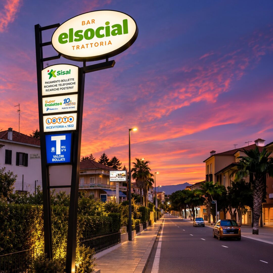 Totem luminoso restaurato da Eye One per il bar trattoria El Social e la tabaccheria ad Alba Adriatica