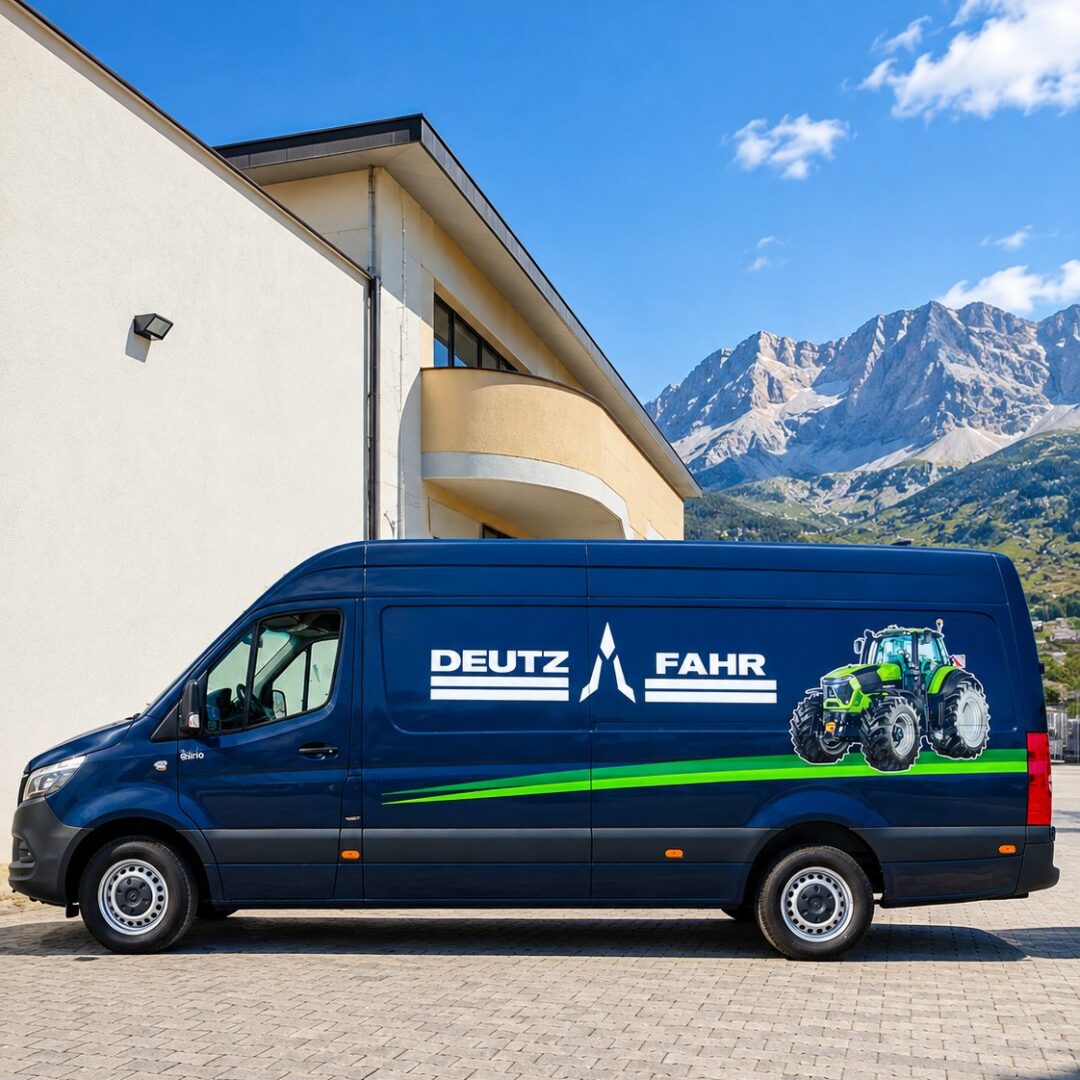 Wrapping Deutz-Fahr su furgone Mercedes attrezzato a officina mobile per Sirio Mercedes, realizzato da Eye One, Mosciano Sant'Angelo